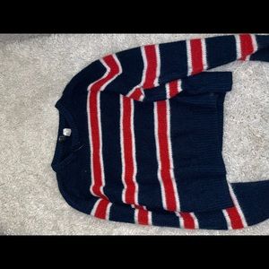 long sleeve sweater blue red and white